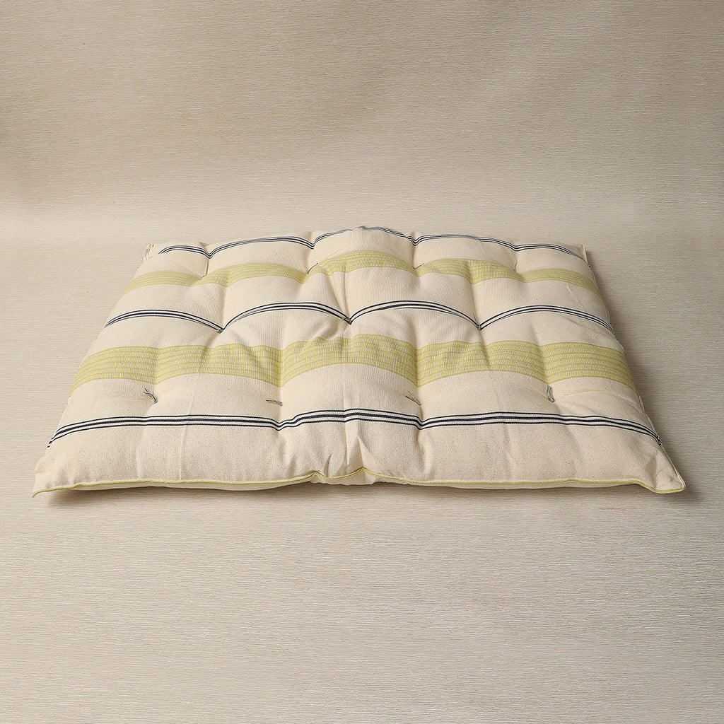 Yellow, Navy & Antique white stripe rectangular cushion