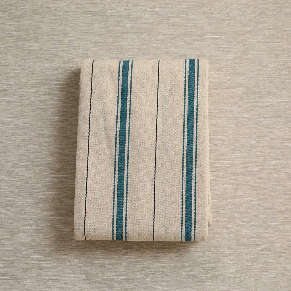 Teal stripe cotton tablecloth