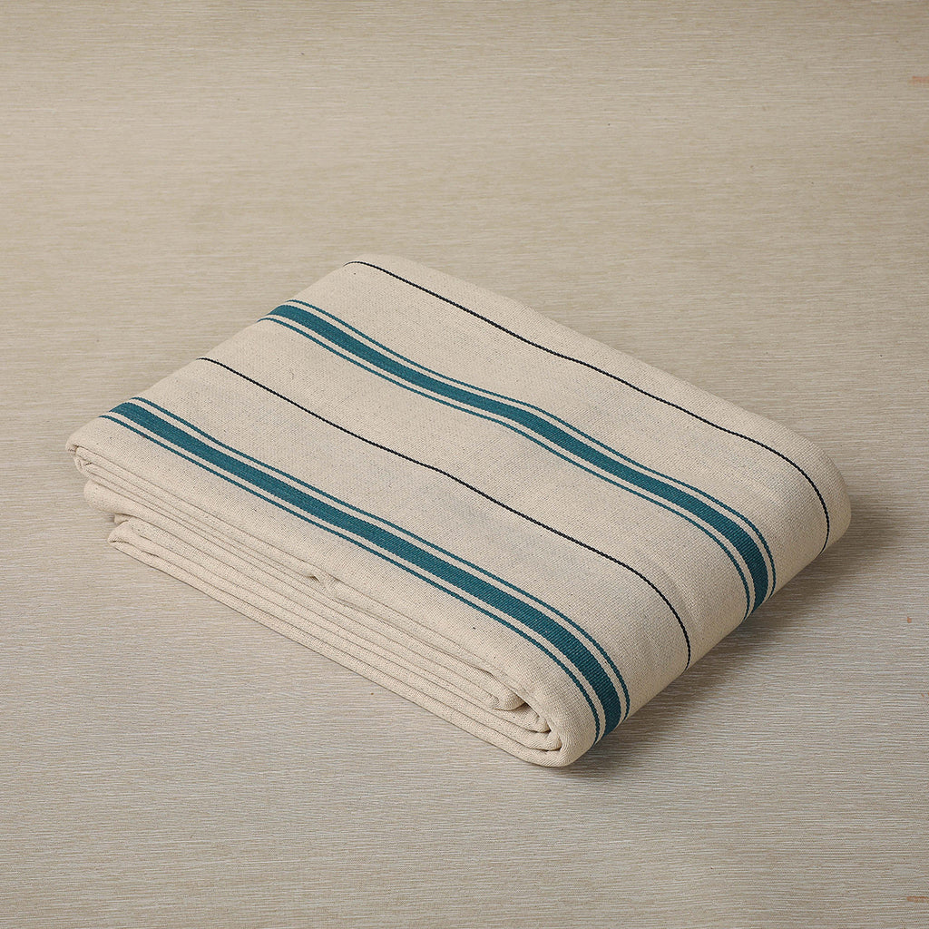 Teal stripe cotton tablecloth