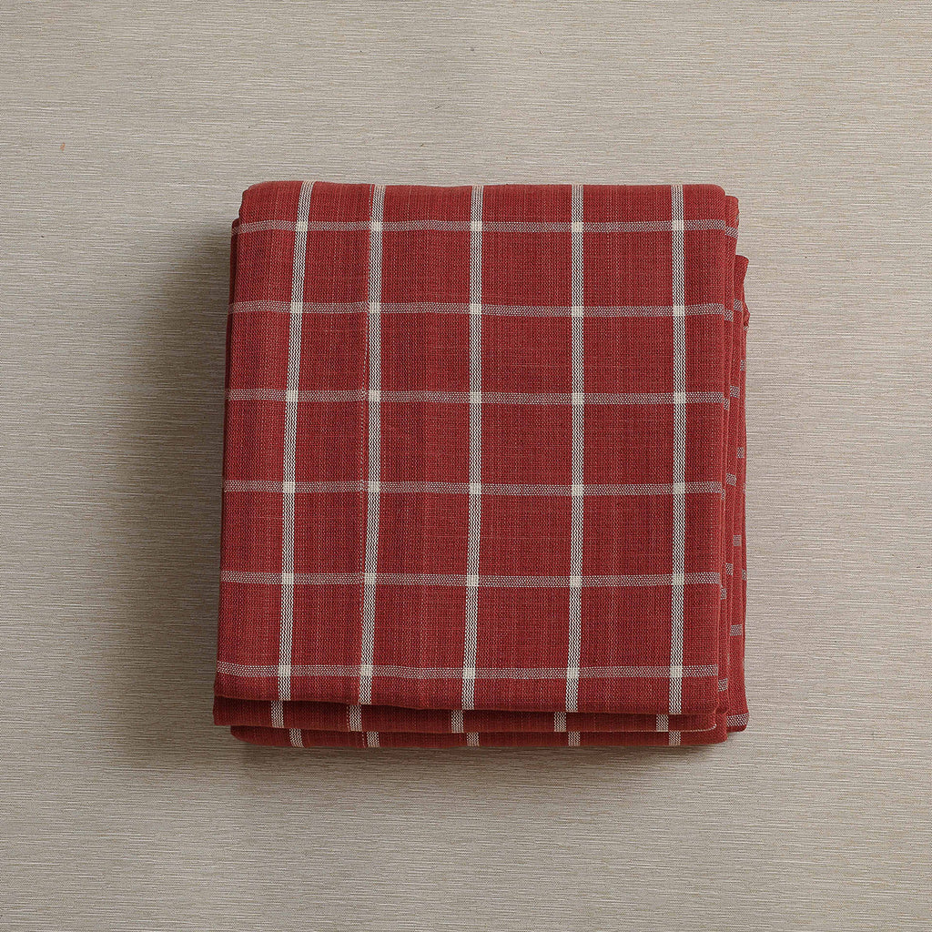 Red & antique white windowpane tablecloth