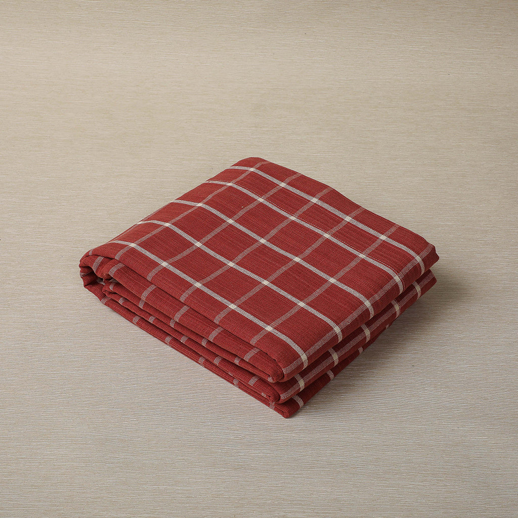 Red & antique white windowpane tablecloth