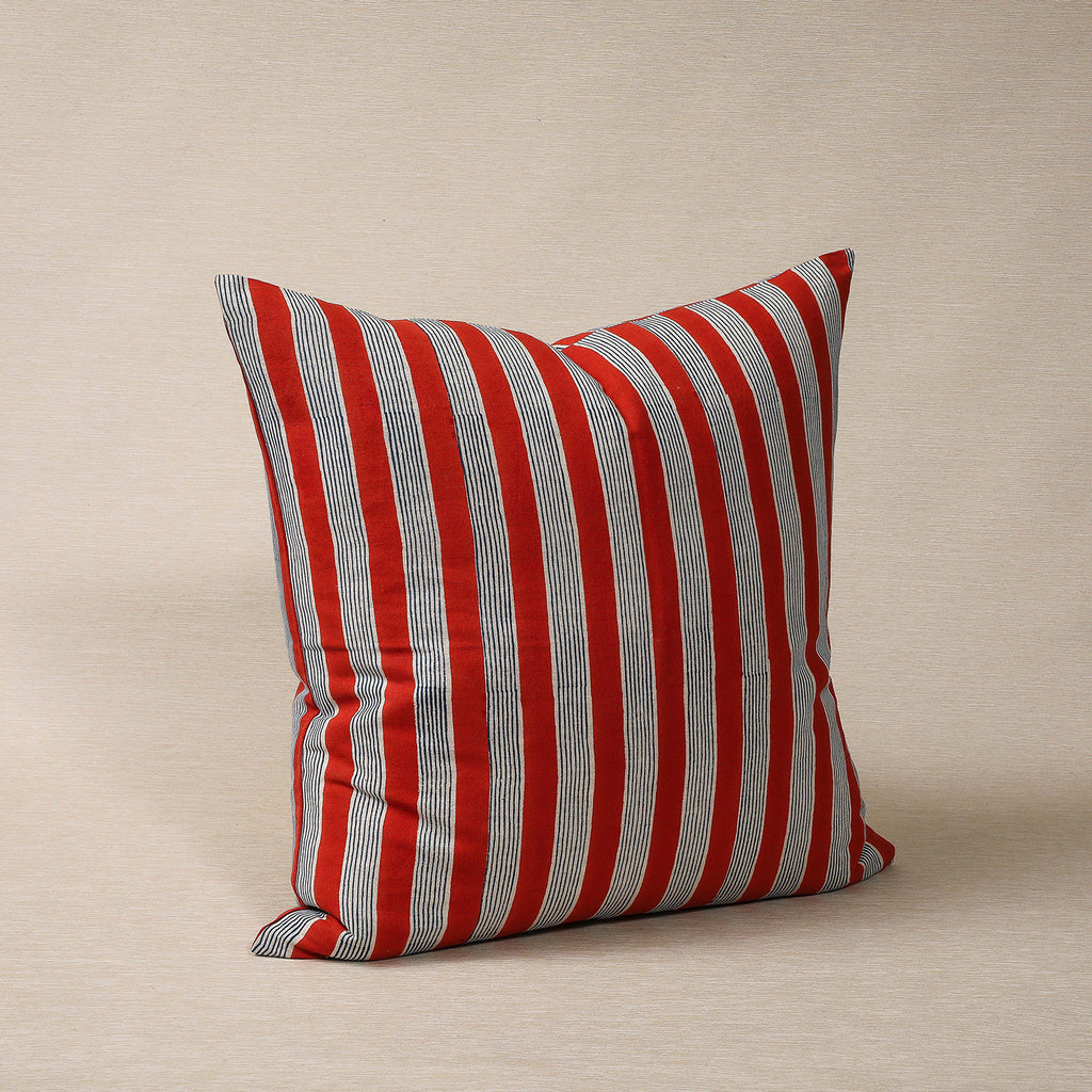 Red stripe linen pillow