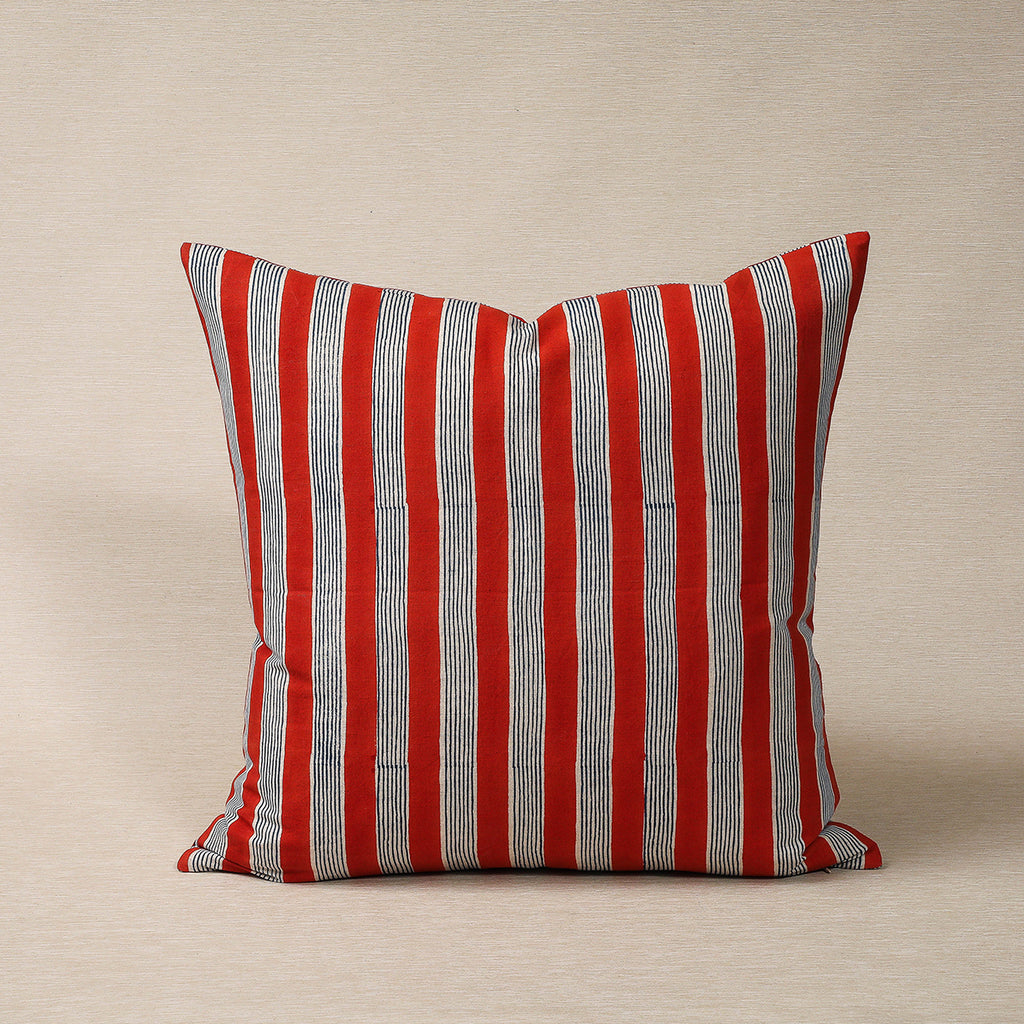 Red stripe linen pillow