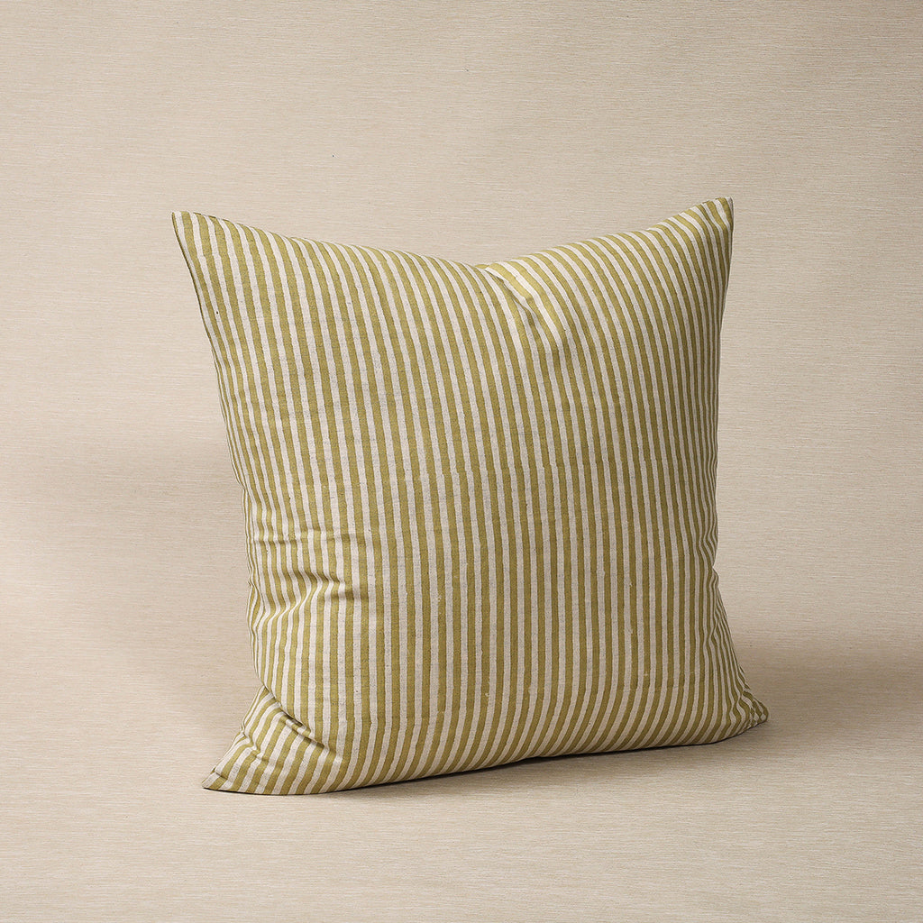 Khaki stripe block print pillow