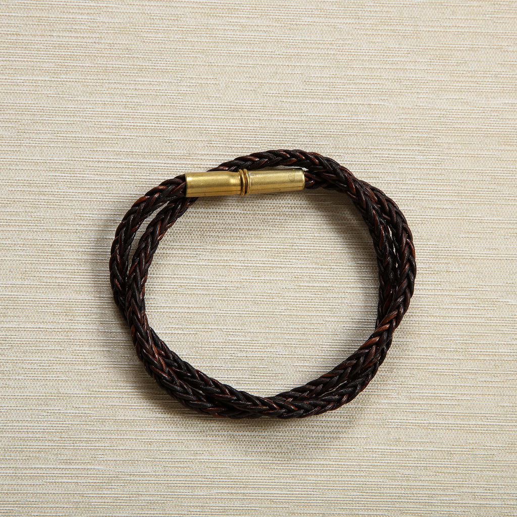 Braided leather double wrap bracelet
