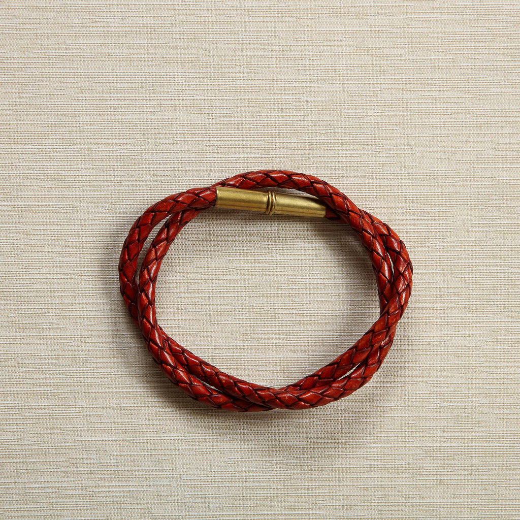 Braided leather double wrap bracelet