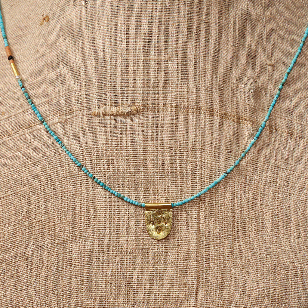 Antique Turquoise with tiny tab talisman necklace