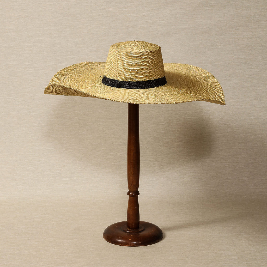 Handwoven panama hat with indigo bands