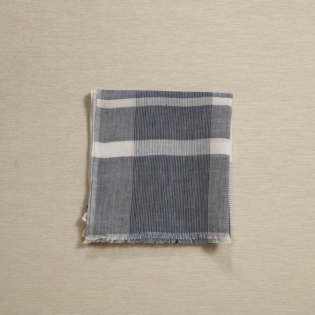 Indigo & blue plaid chambray linen scarf