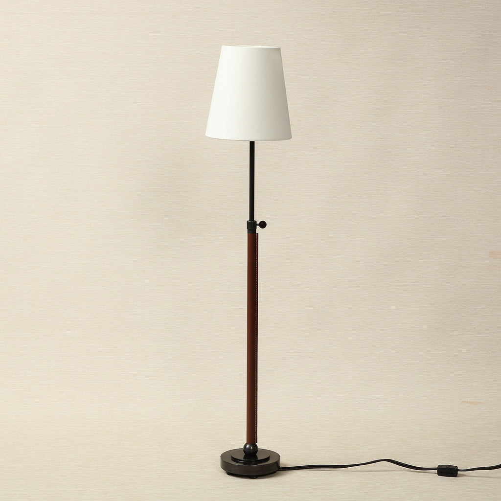 Bryant leather wrapped table lamp in bronze with saddle leather