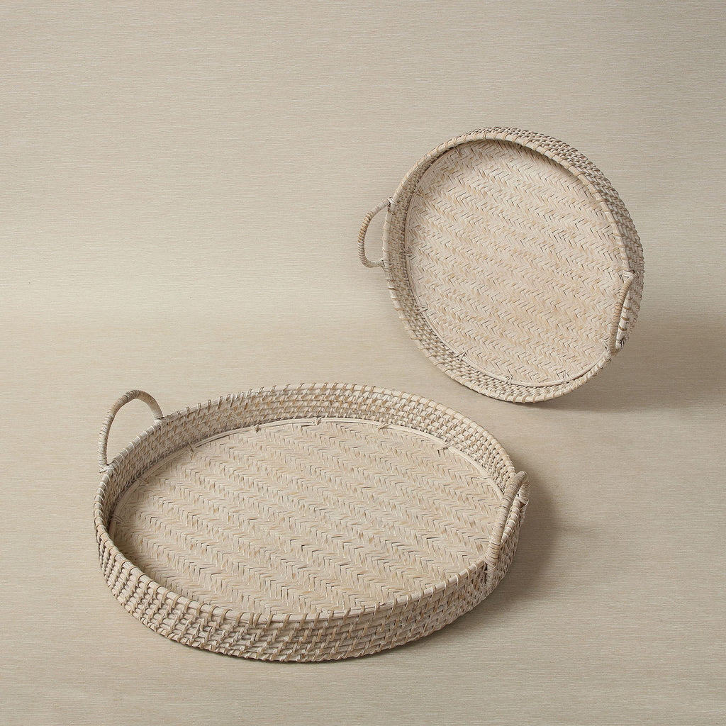 Round white wash rattan tray
