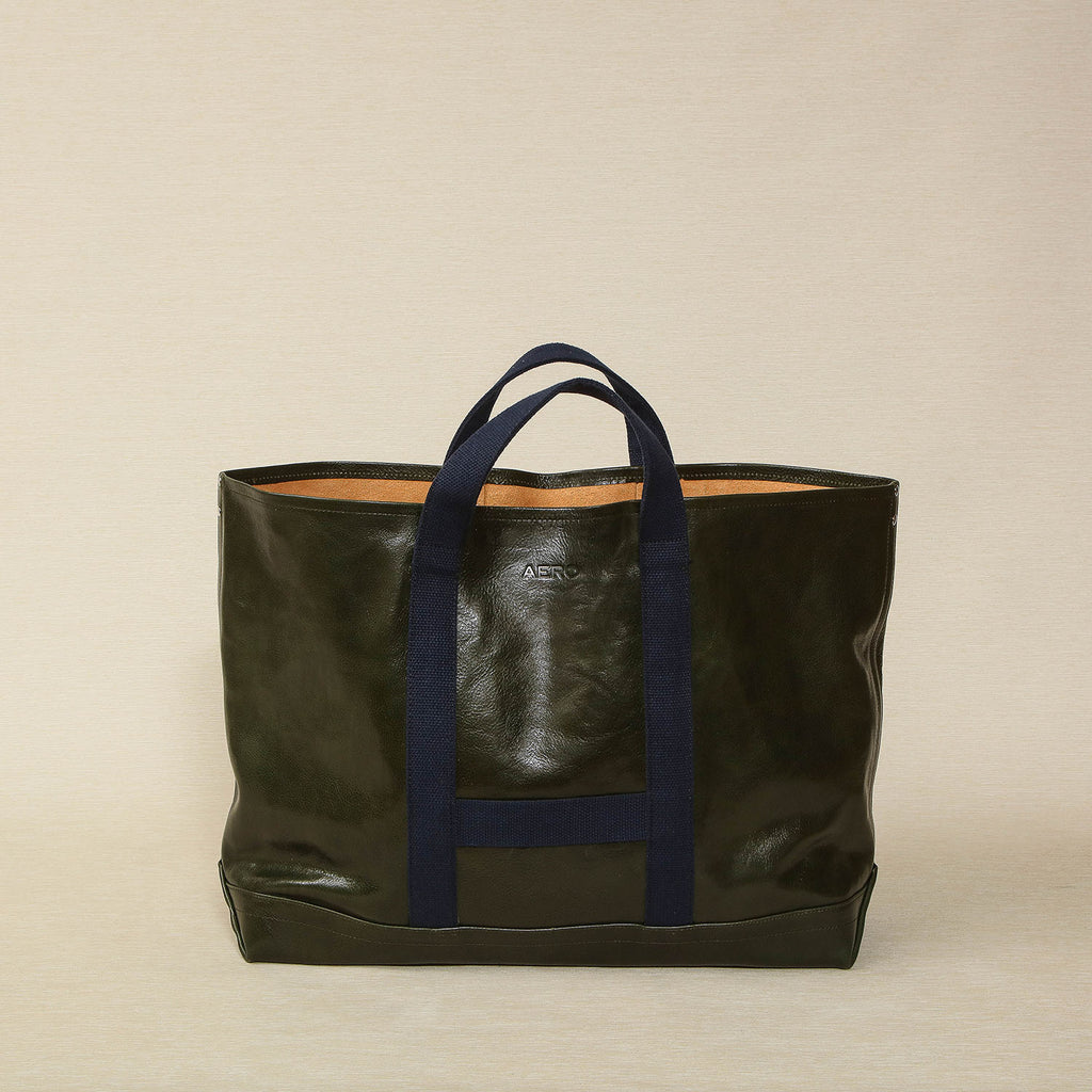 Aero Leather Utility Bag in Green with Blue Webbing