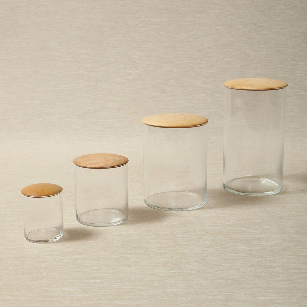 Simple glass storage container with maple lid medium