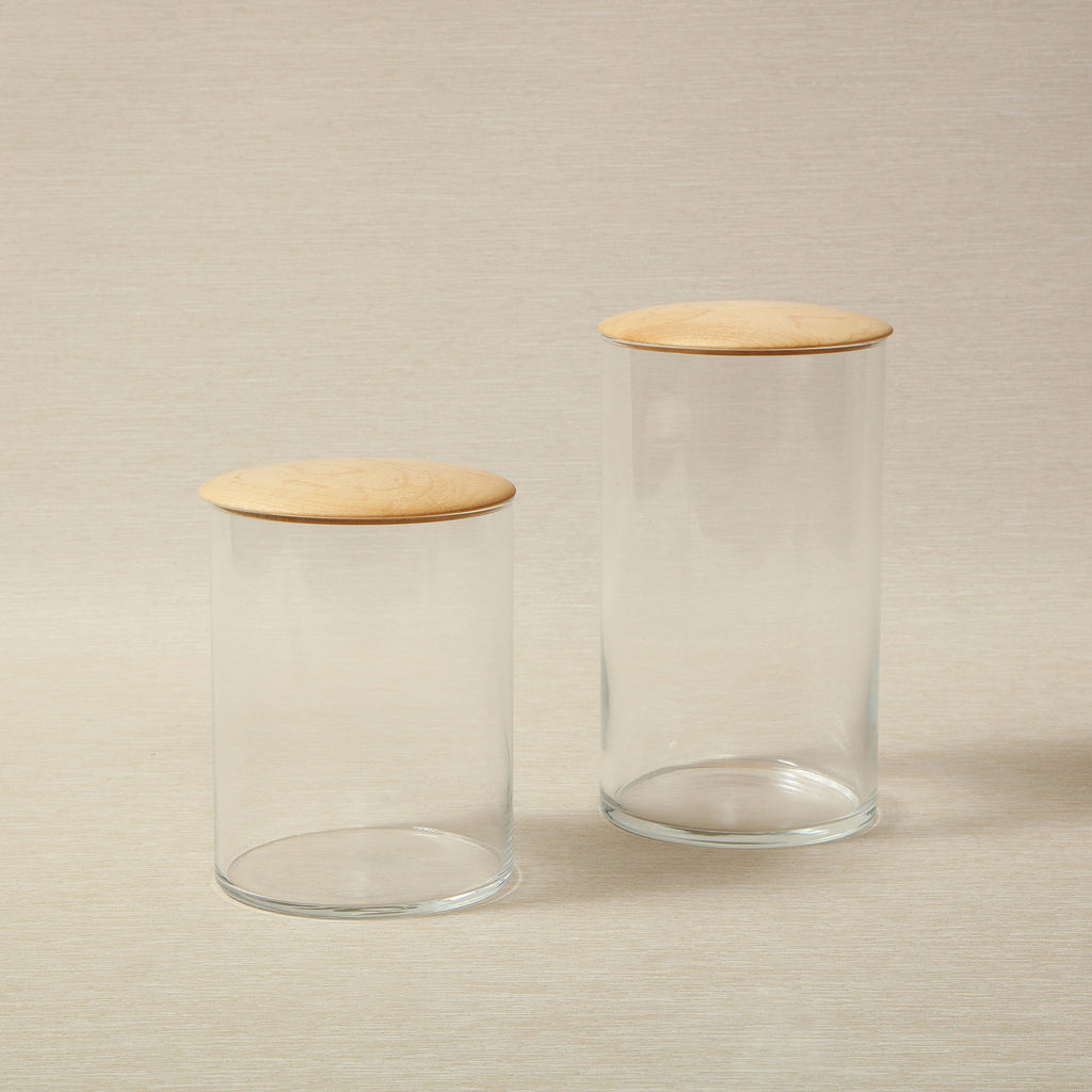 Simple glass storage container with maple lid medium