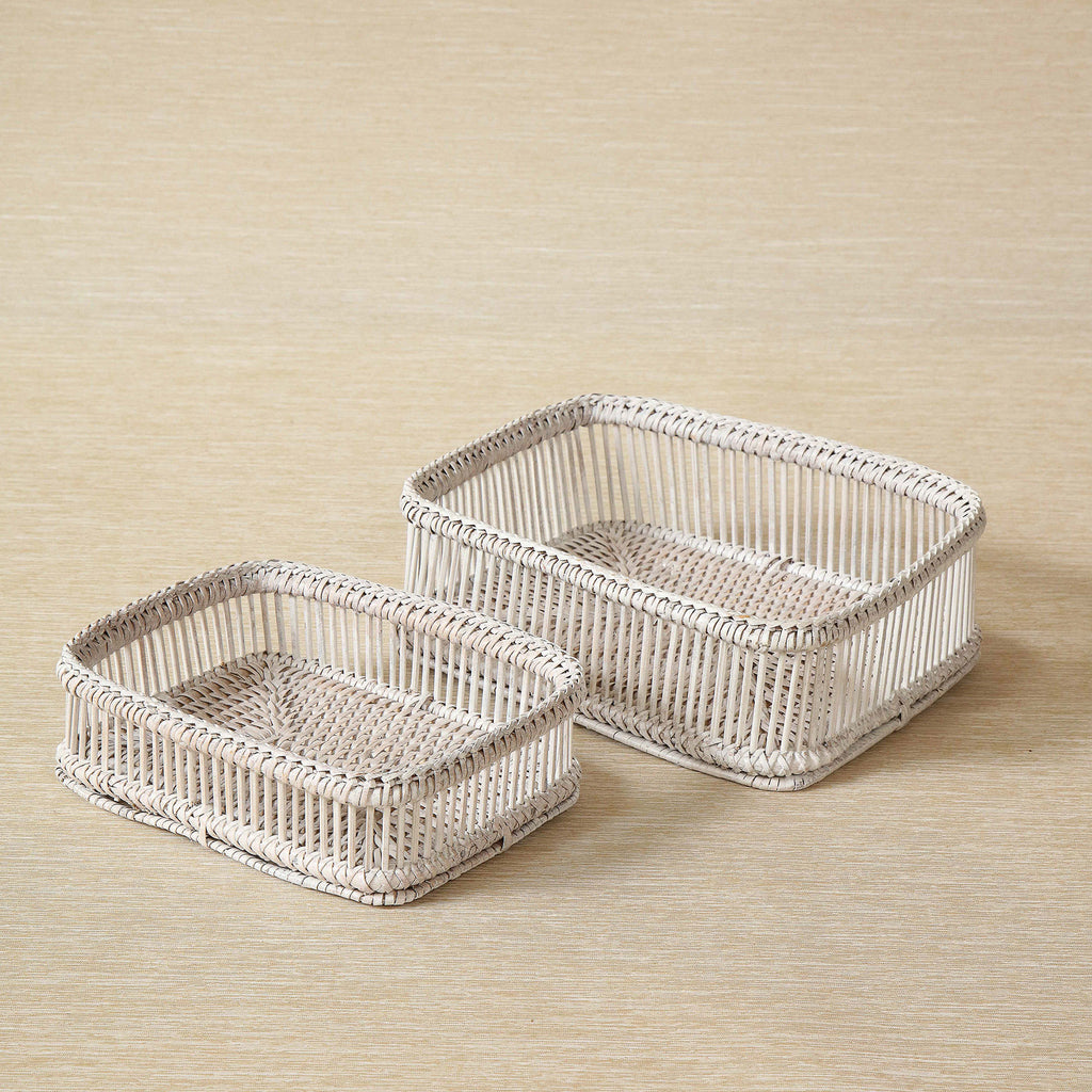 White wash large open weave soft square basket