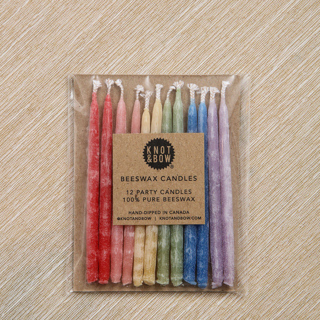 Assorted 3" short rainbow mix pure beeswax candles, 12 ct