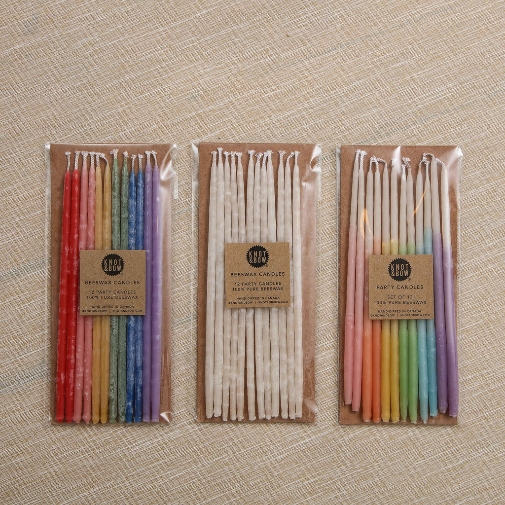 Assorted 6" tall rainbow mix pure beeswax candles, 12 ct