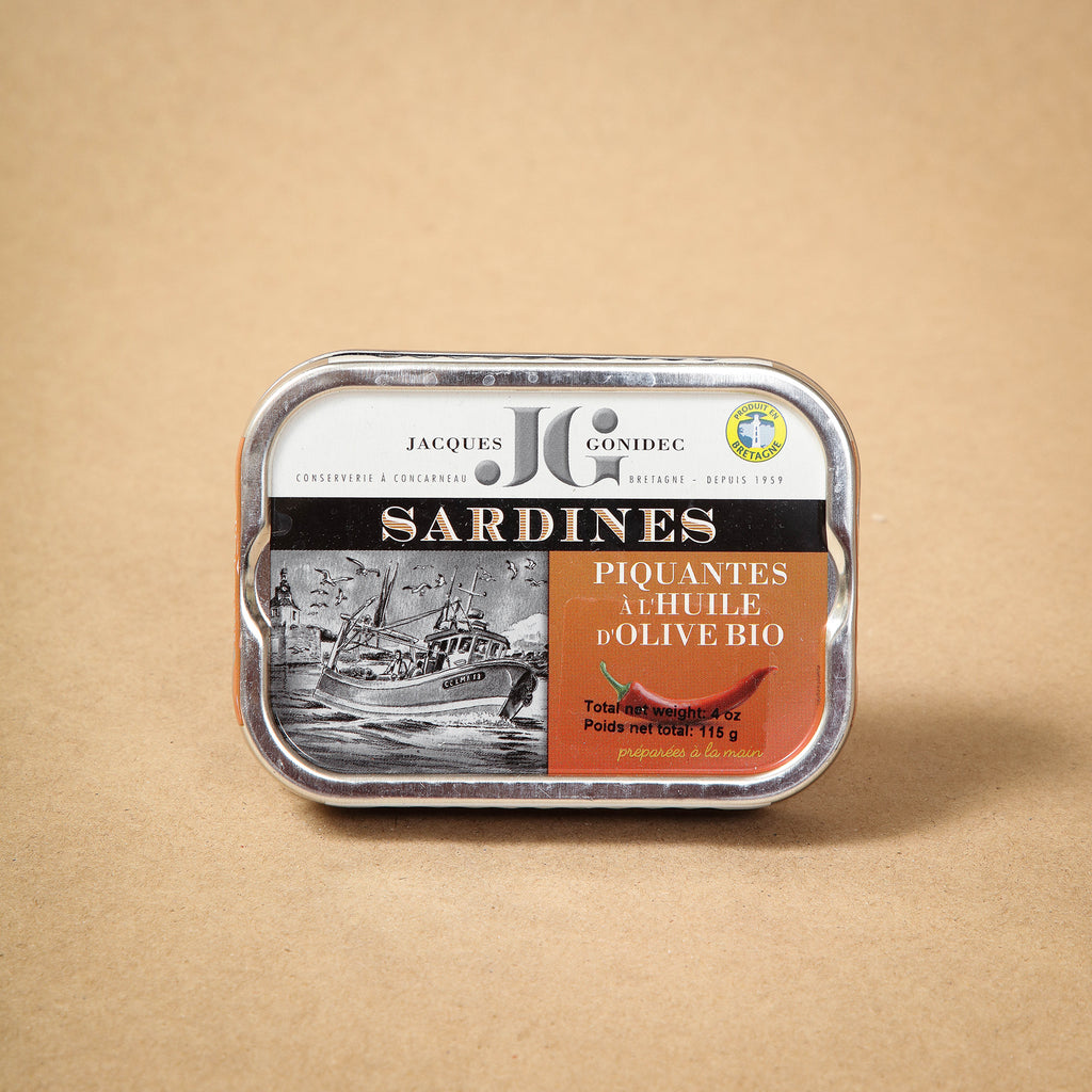 Jacques Gonidec Sardines in Organic Olive Oil with Chili Pepper 115g