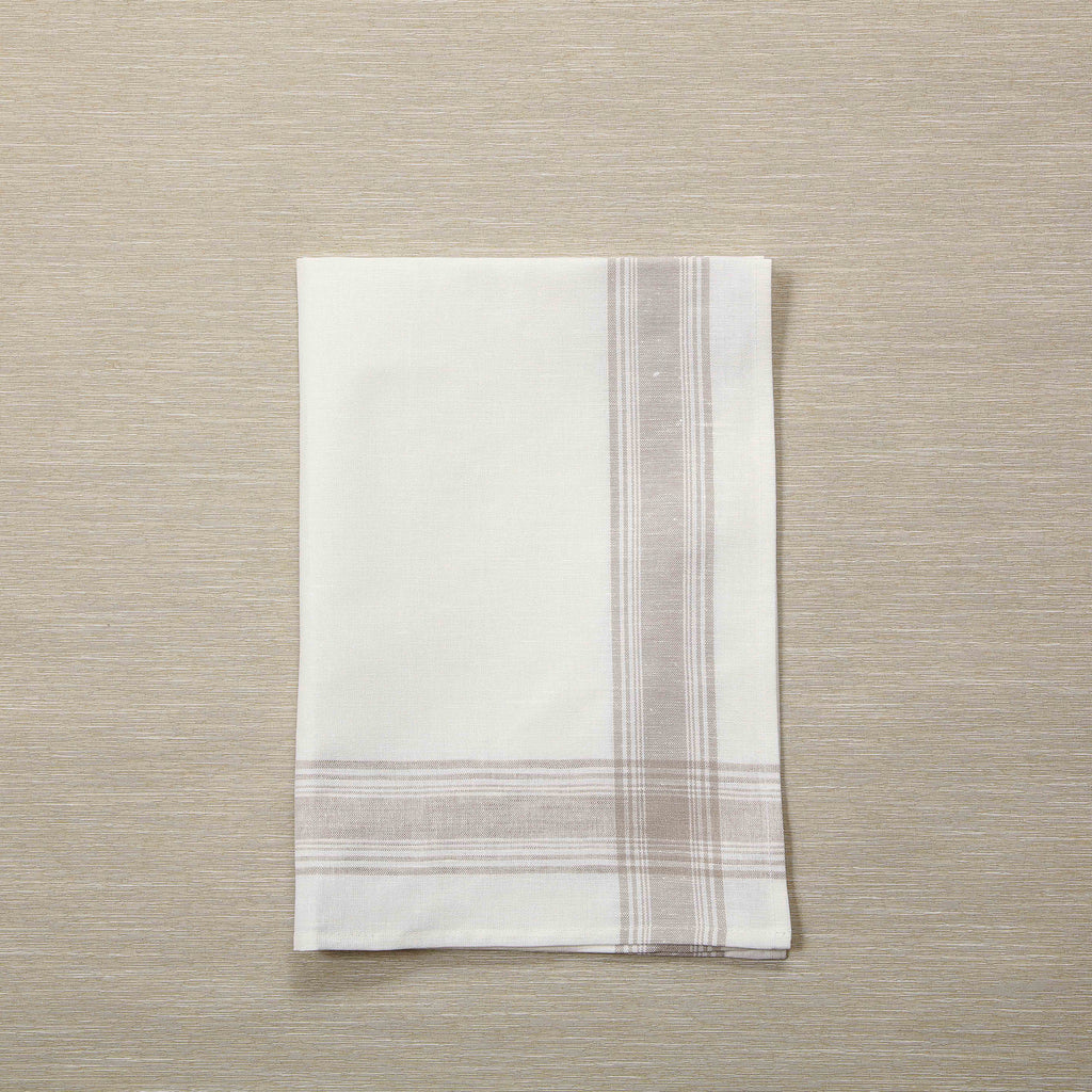 Linen white with taupe border kitchen towel