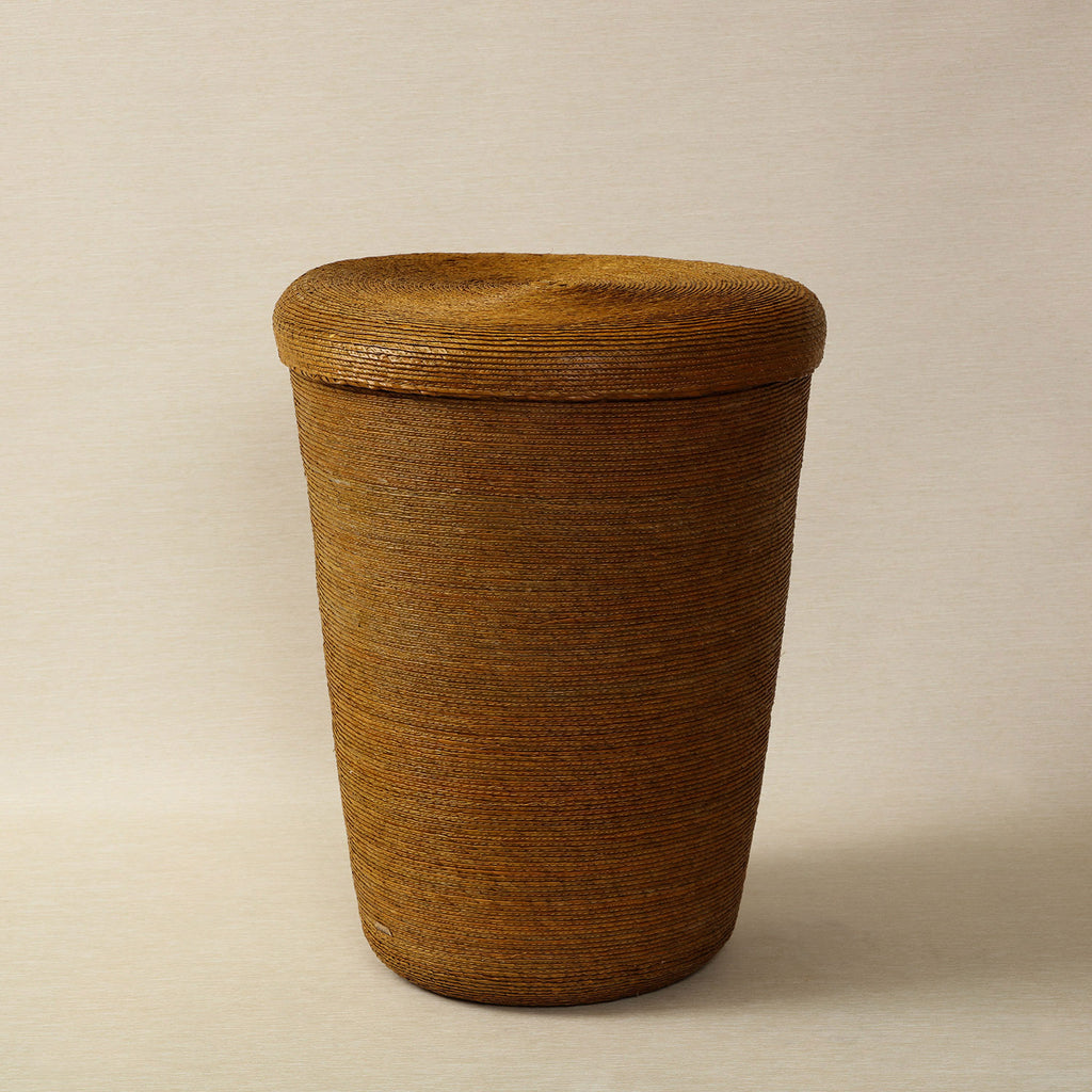Handmade palm fiber hamper with lid, 16"x 20"