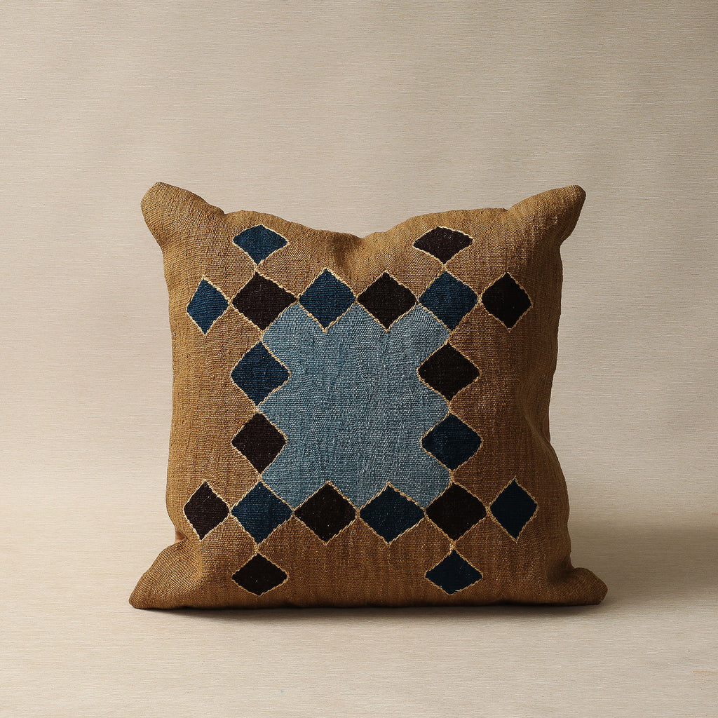 Diamond square tan wool kilim cushion