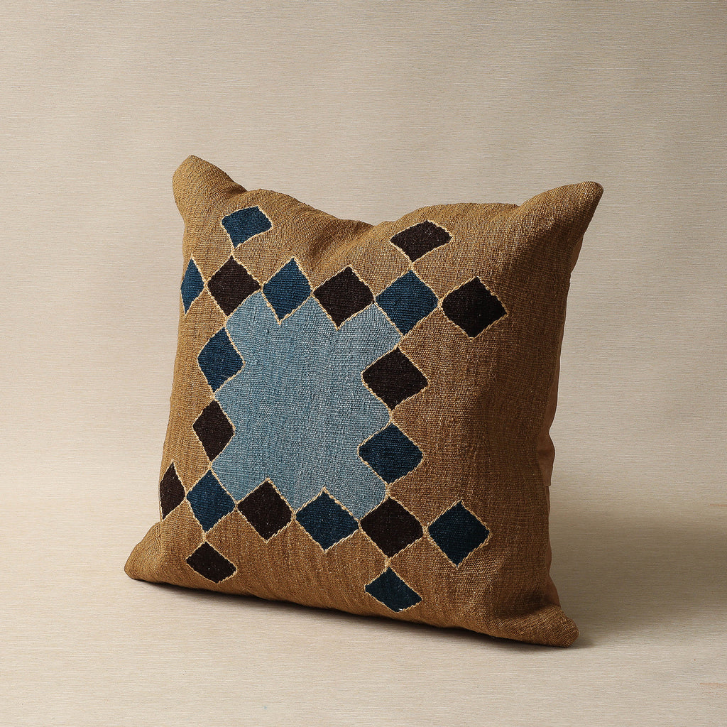 Diamond square tan wool kilim cushion
