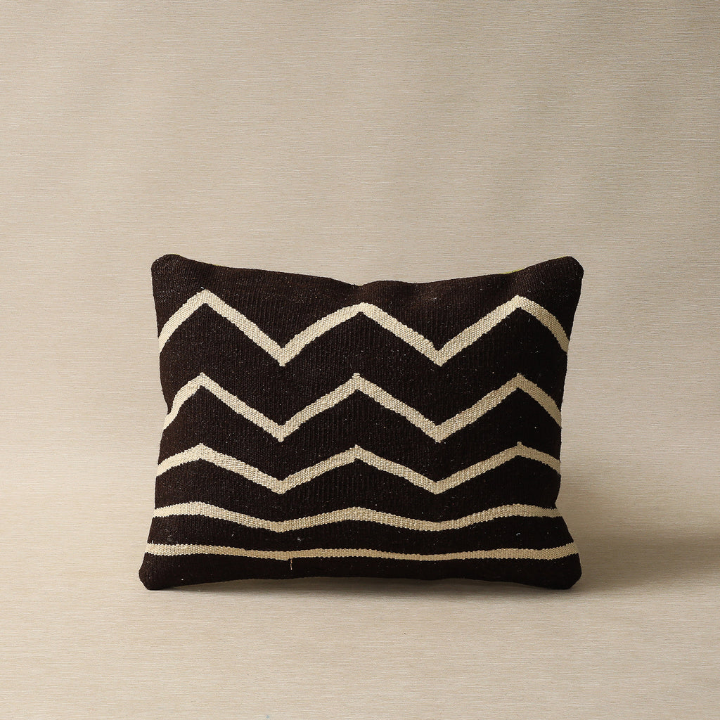 14"x20" Hills & Streams kilim cushion in natural black