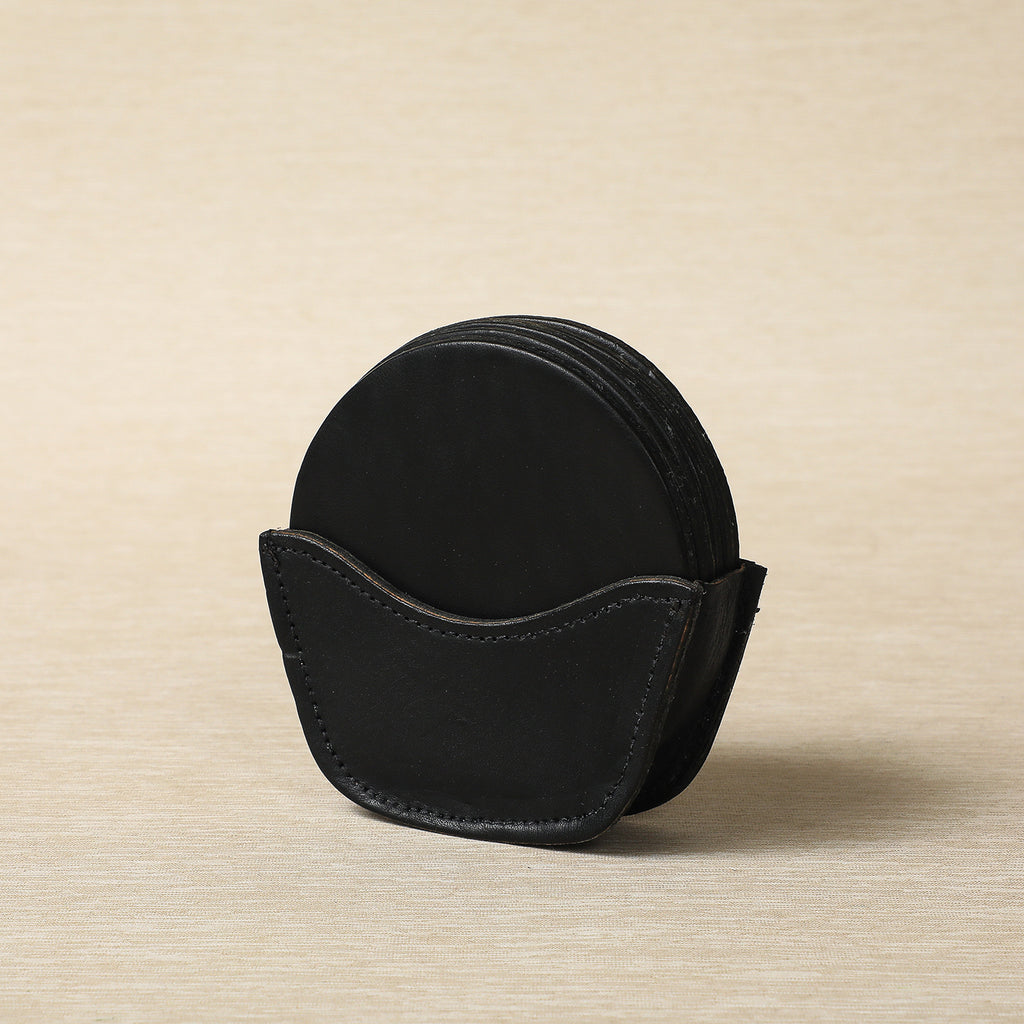 Leather Coaster Set in Caddy
