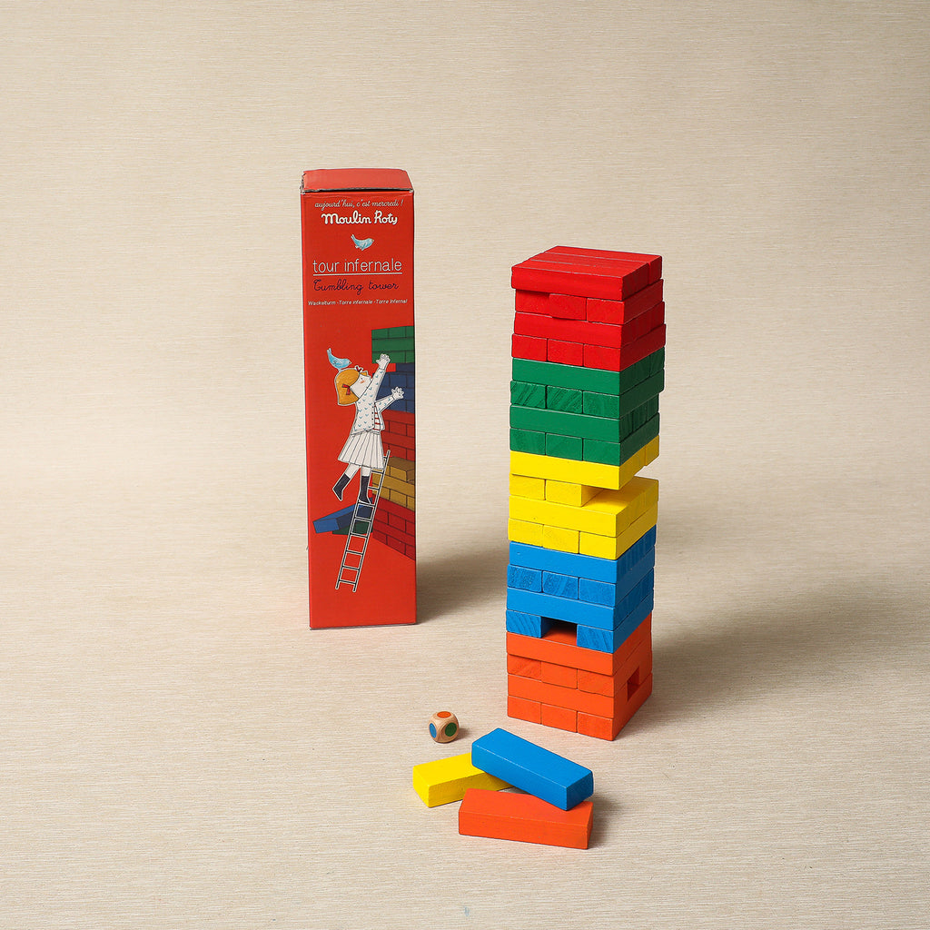 Wooden tumbling tower game