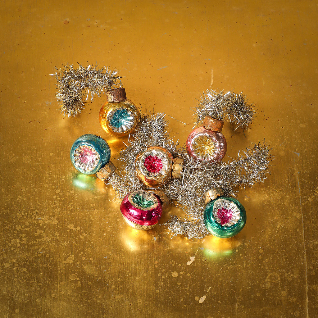 Case of six assorted indent bauble ornaments