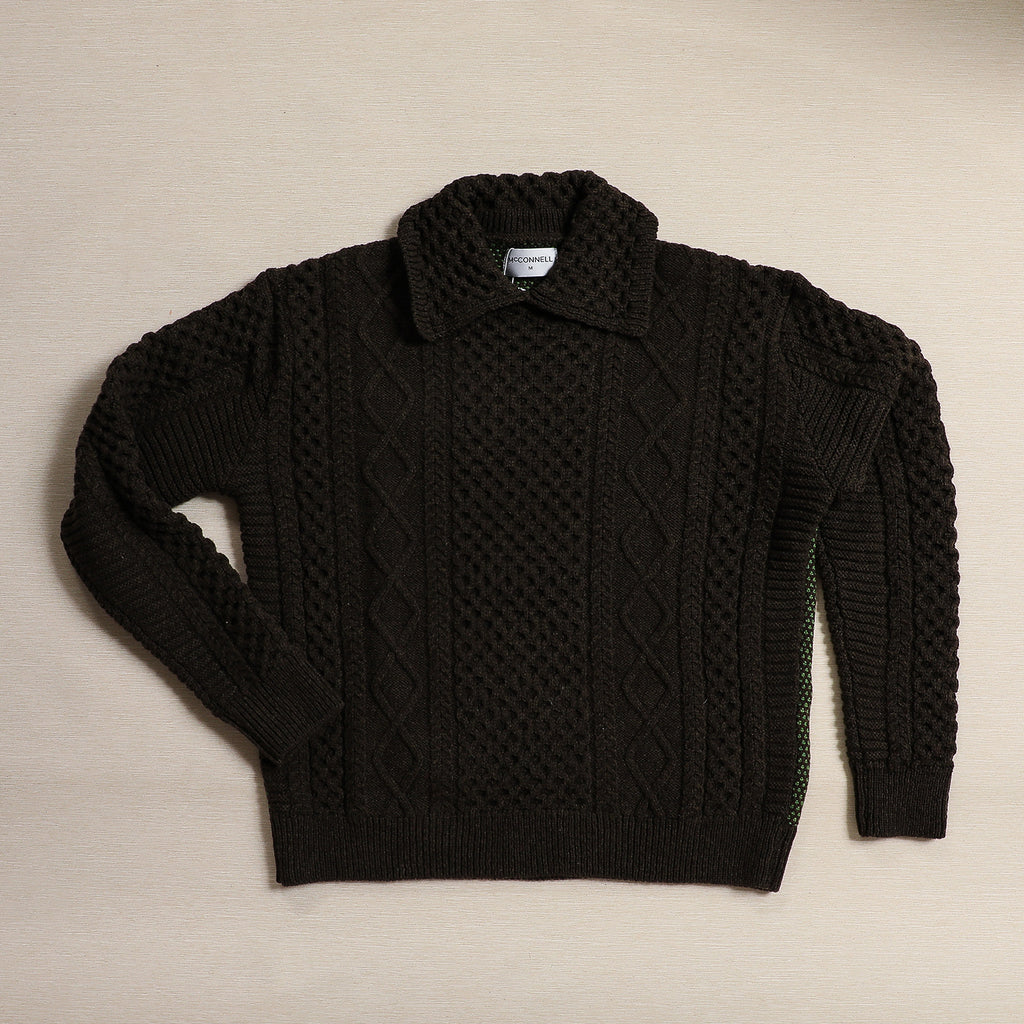 Women's diamond tweed back sweater in acorn