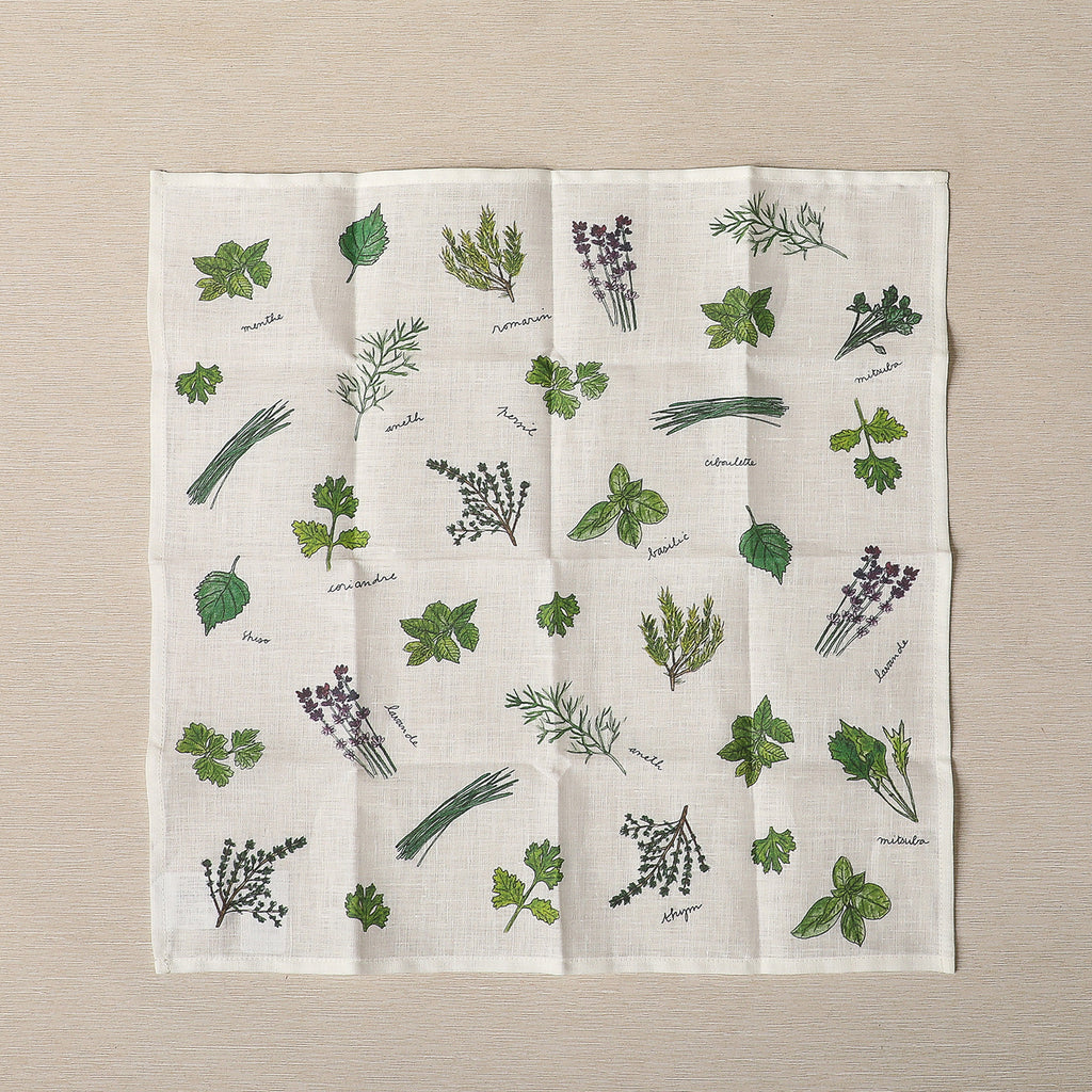 Herbs motif linen  handkerchief