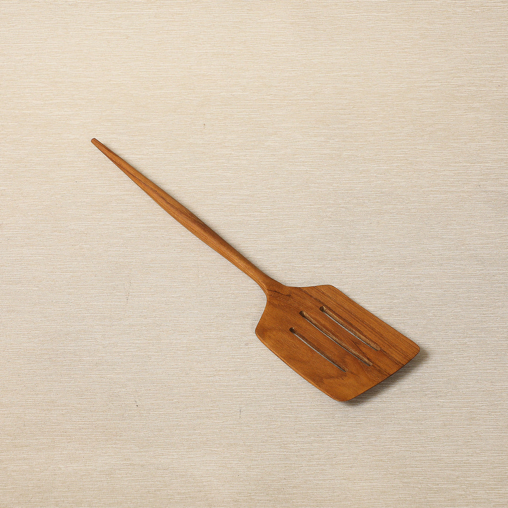 Teak slotted spatula