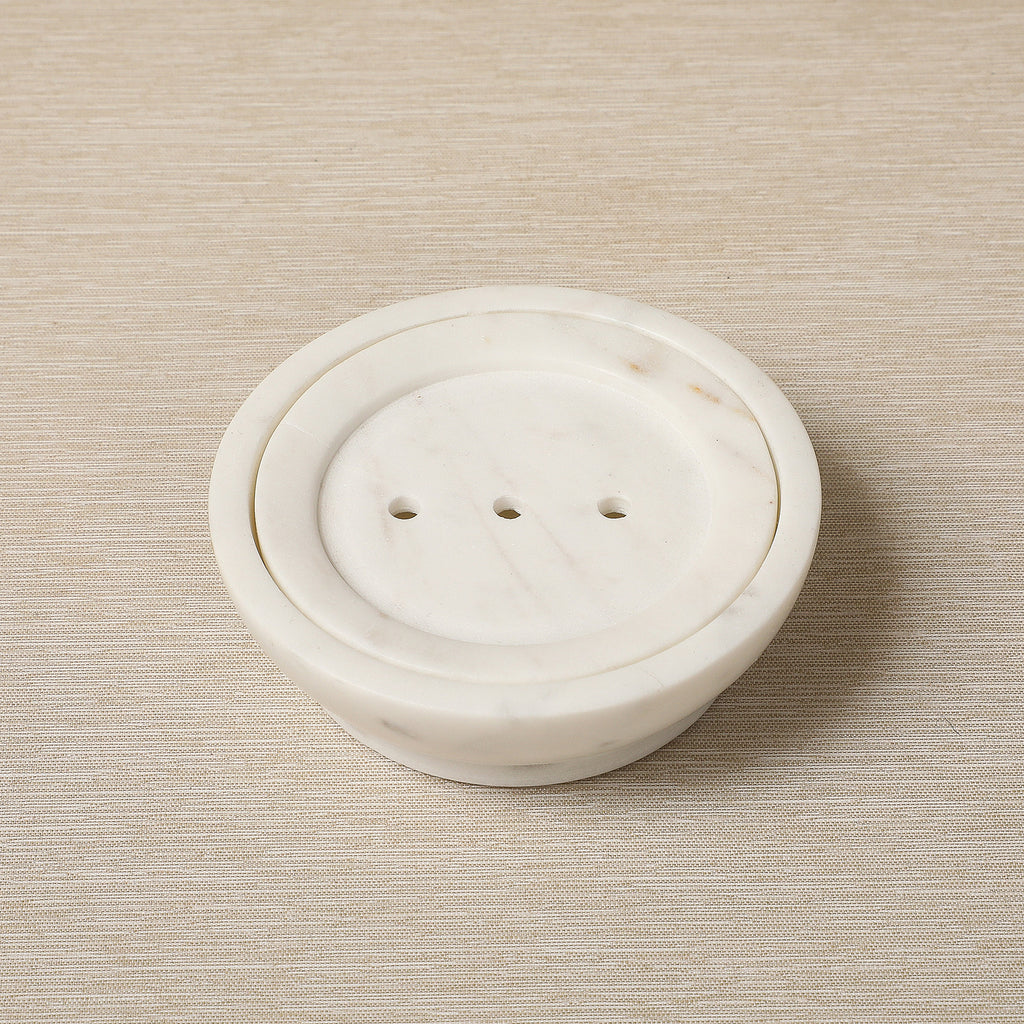 Round white marble soap dish