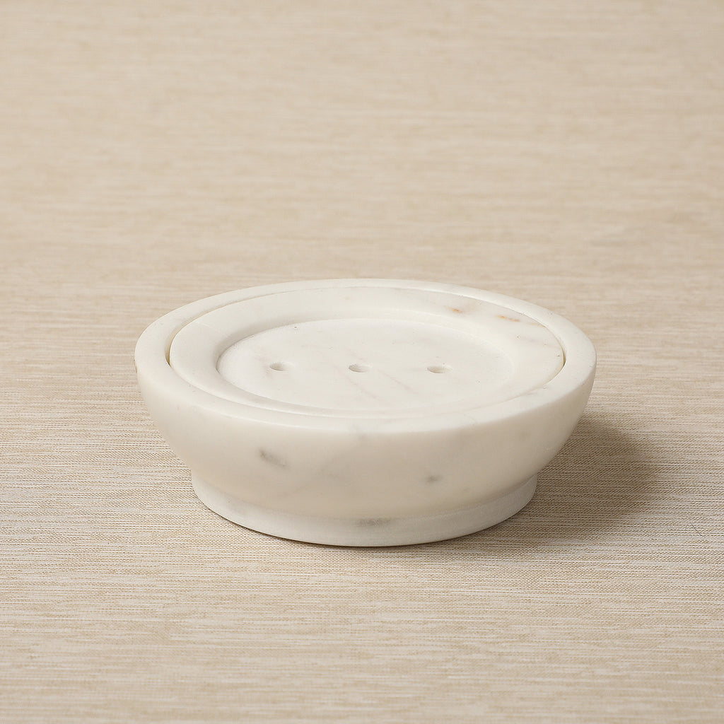 Round white marble soap dish