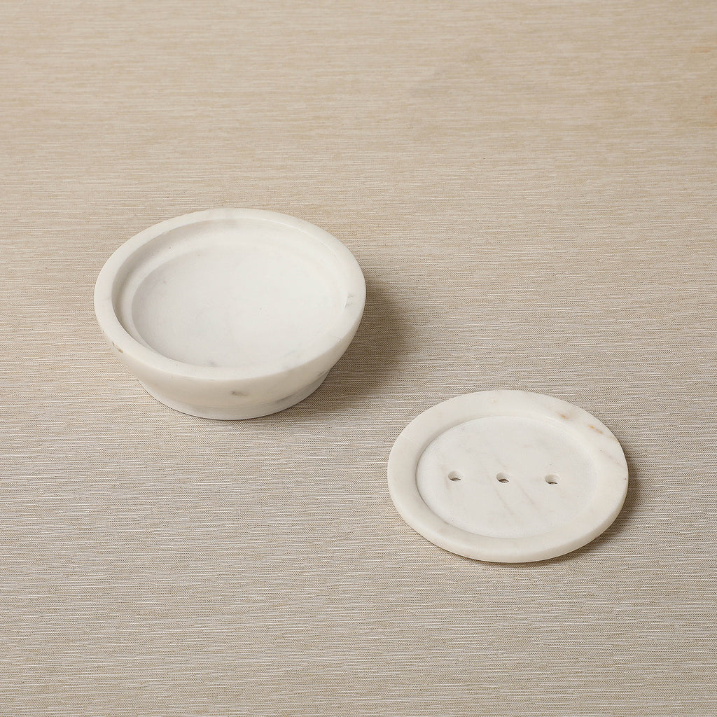 Round white marble soap dish