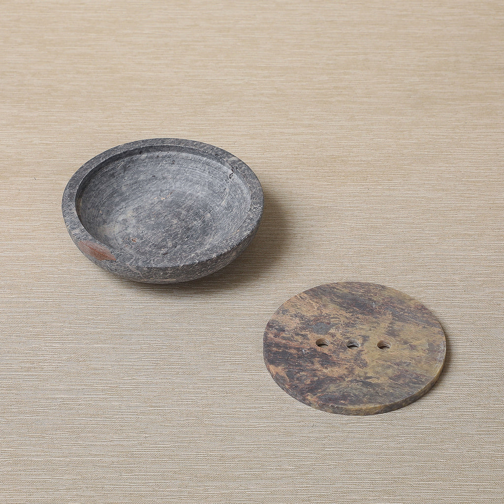Round soap stone soap dish