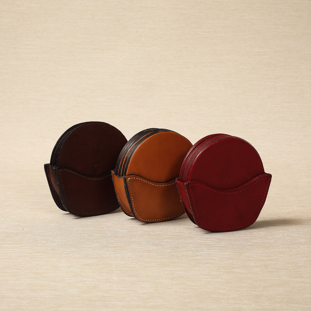 Leather Coaster Set in Caddy