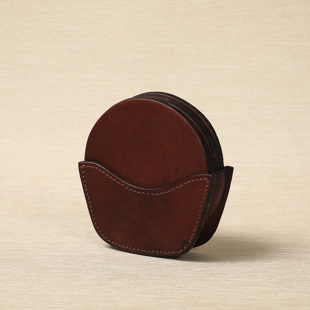 Leather Coaster Set in Caddy