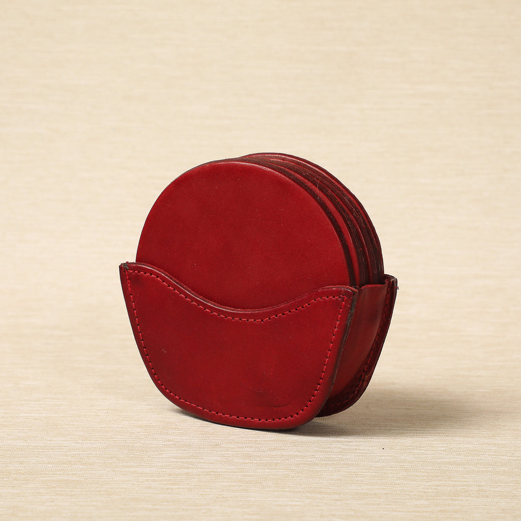 Leather Coaster Set in Caddy