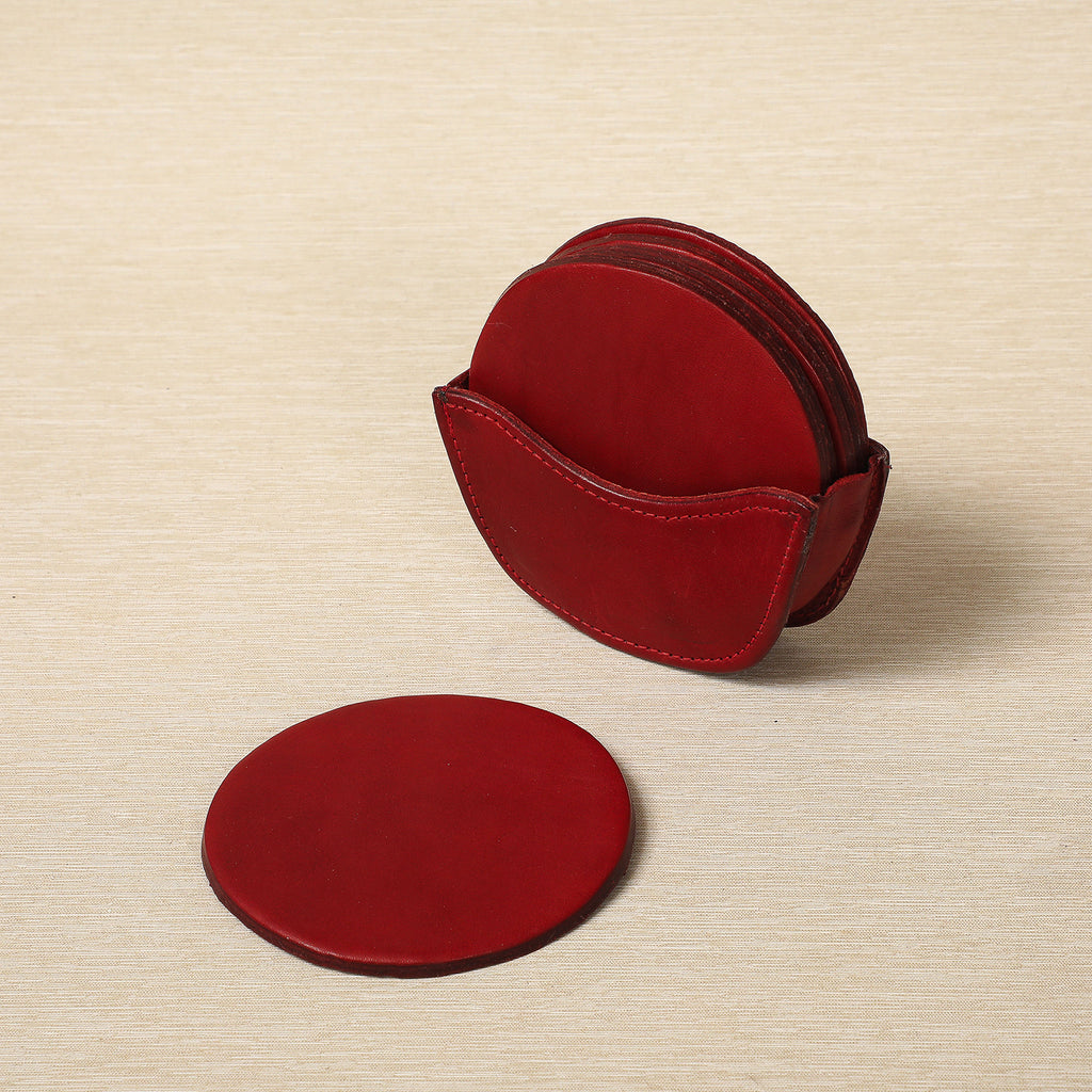 Leather Coaster Set in Caddy