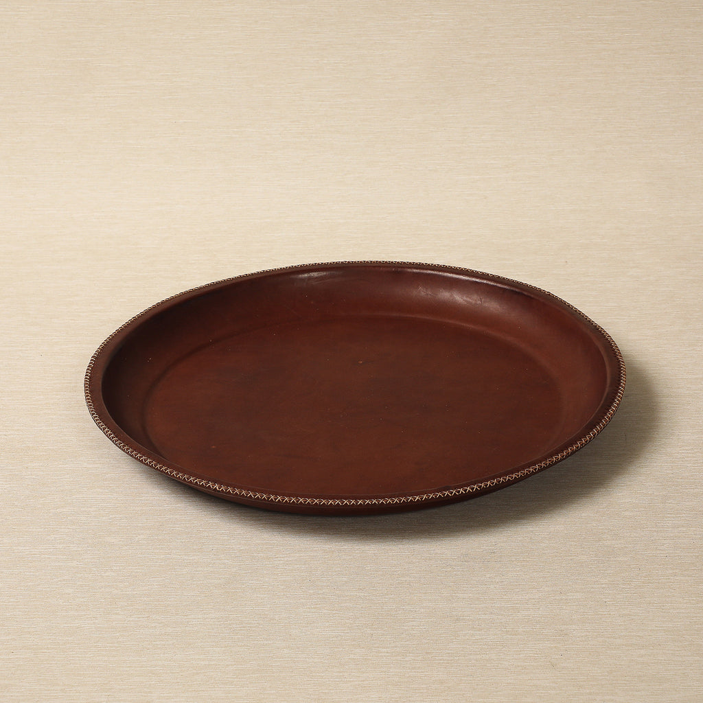 Round Leather Clad Serving Tray