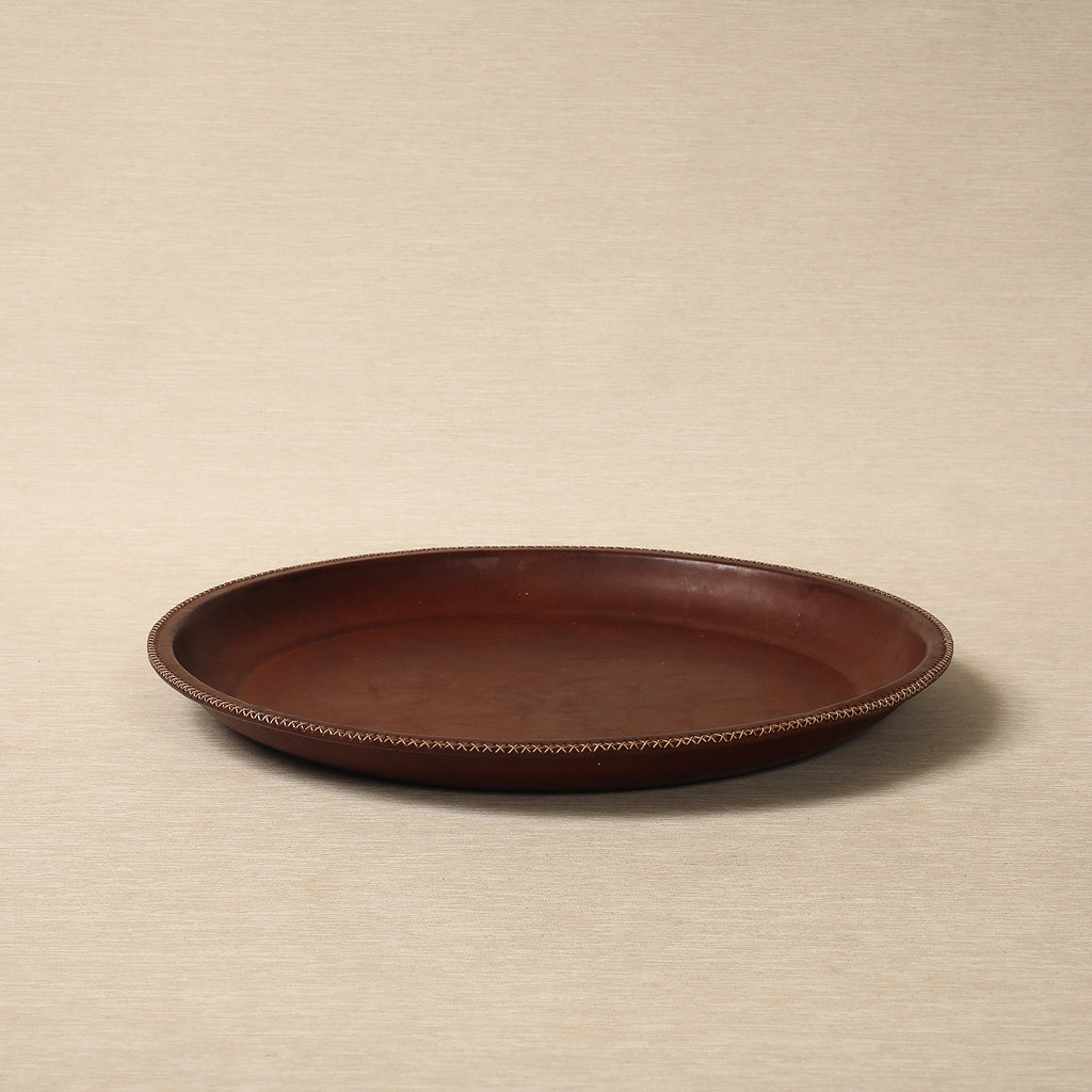Round Leather Clad Serving Tray