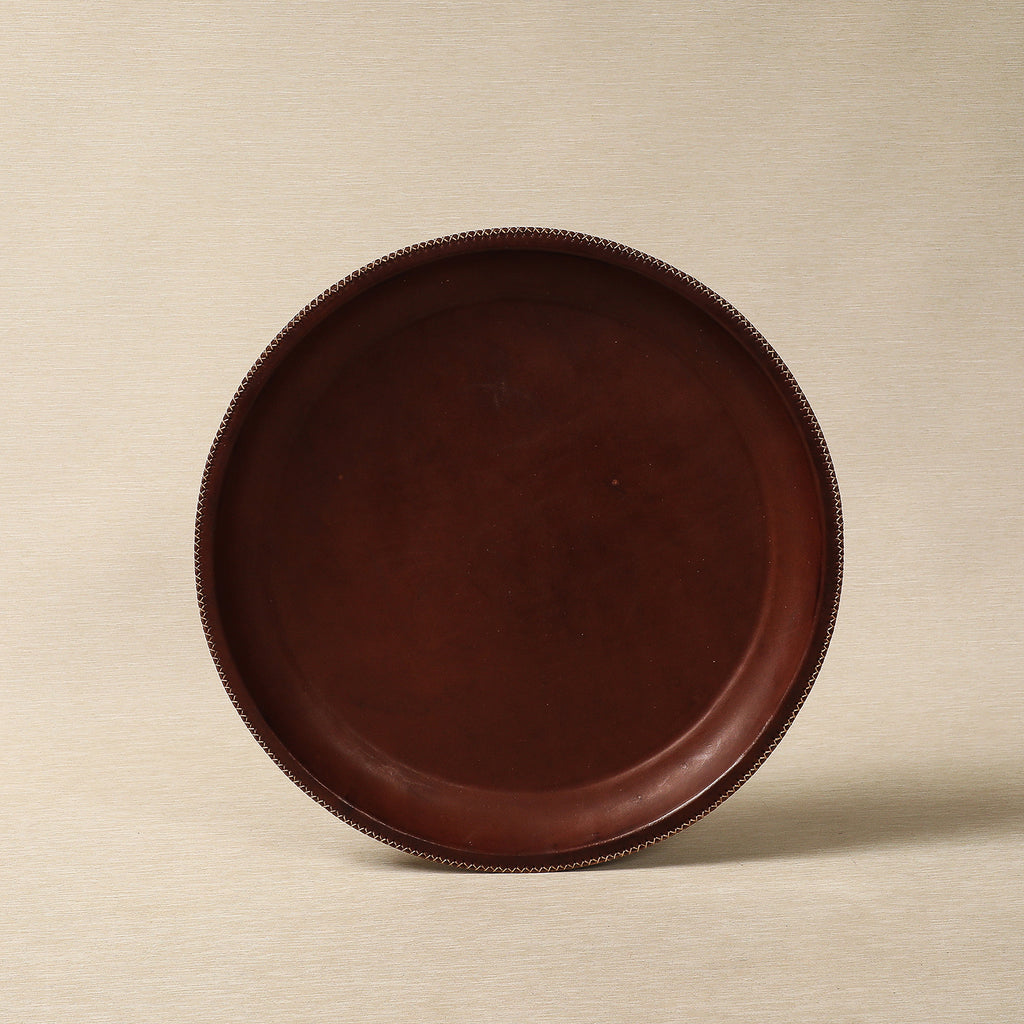 Round Leather Clad Serving Tray