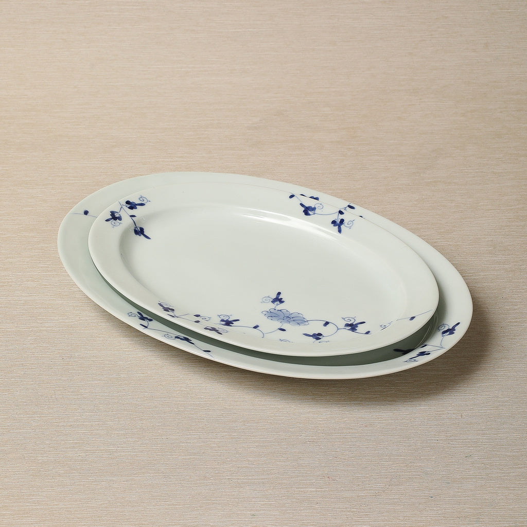 Oval blue floral dinner plates