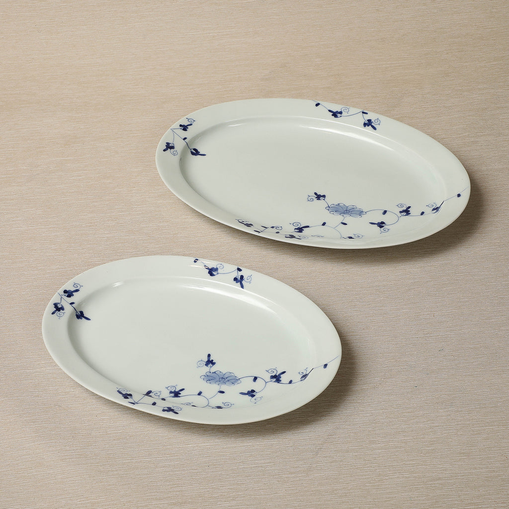 Oval blue floral dinner plates
