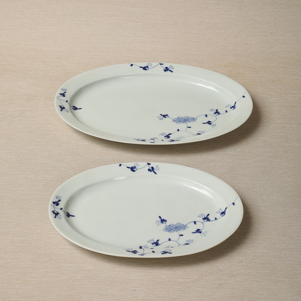 Oval blue floral dinner plates