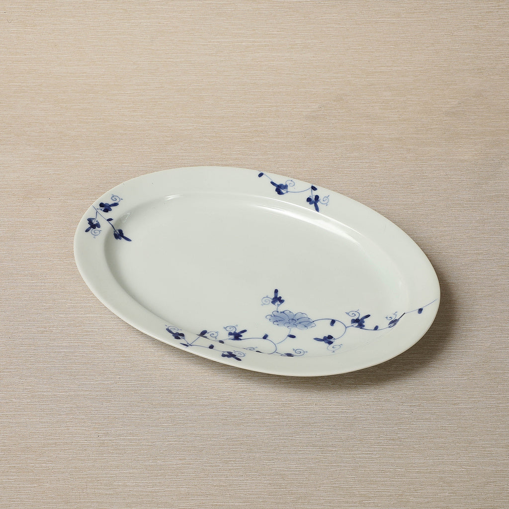 Oval blue floral dinner plates