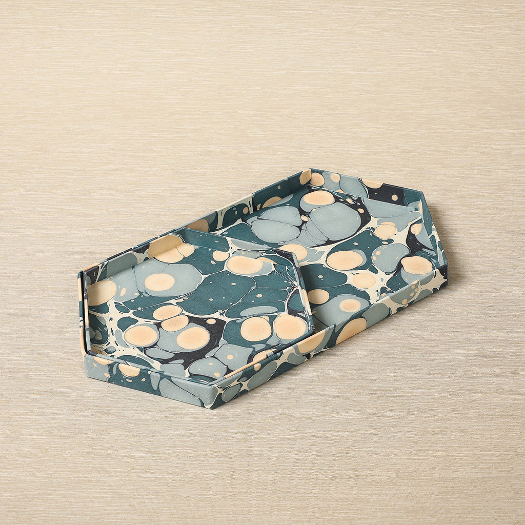 Marbled Paper Hexagonal Tray Set