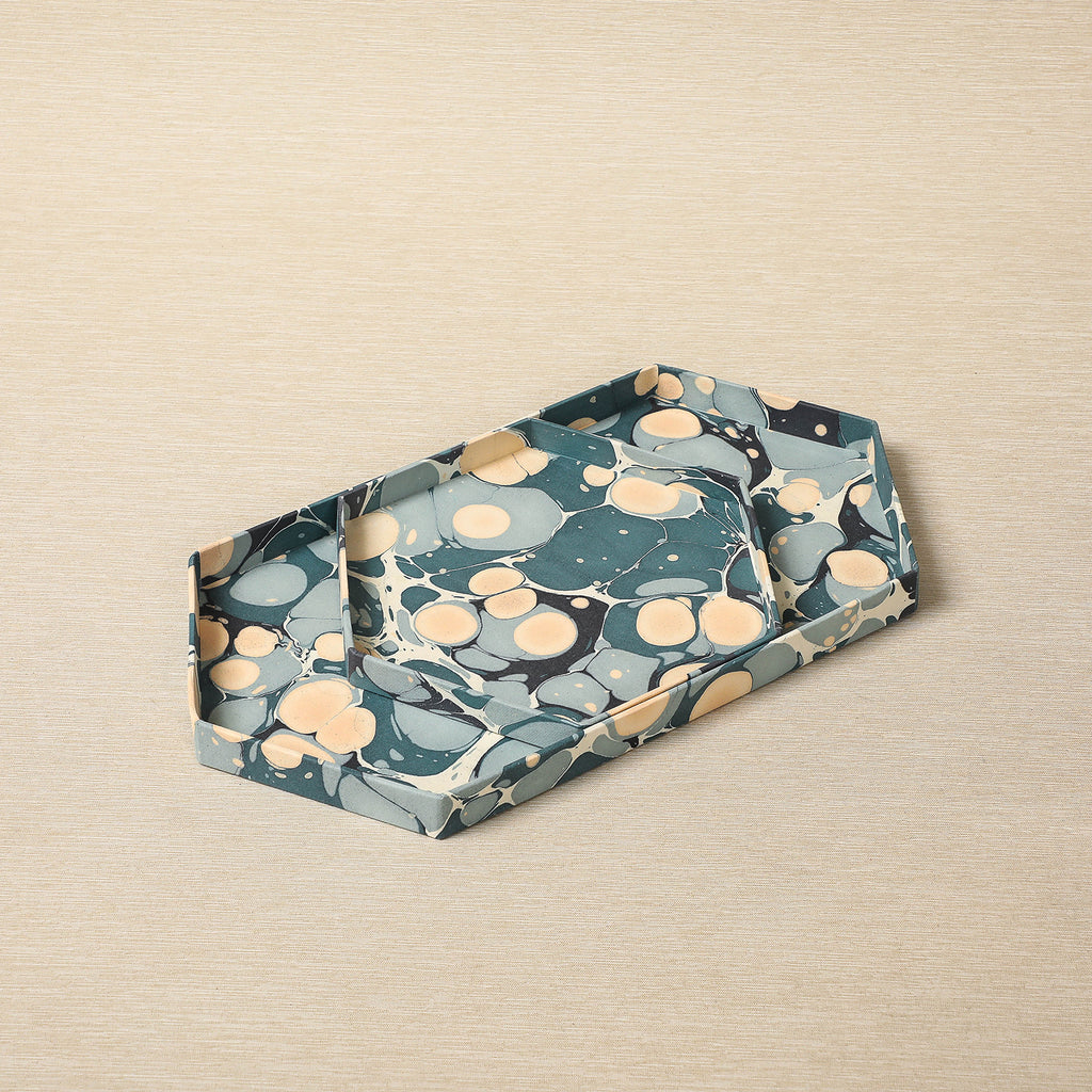 Marbled Paper Hexagonal Tray Set